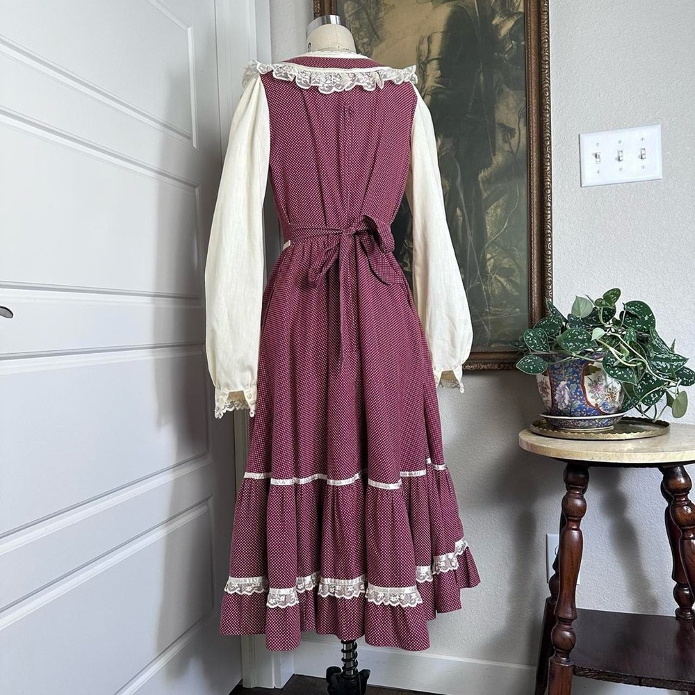 Vintage 70s Gunne Sax prairie long sleeve casual dress red gingham corset Size 7 - Picture 6 of 8